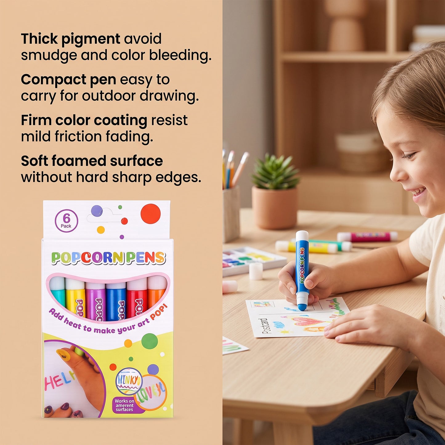 Contentgu Popcorn Pens 3D Puffy Bubble Paint Pens 6 Colors